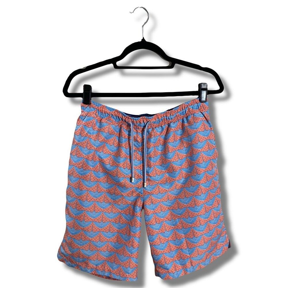 Peter Millar Men’s Size Small Hawaiian Swim Trunks Blue Patterned Board Shorts